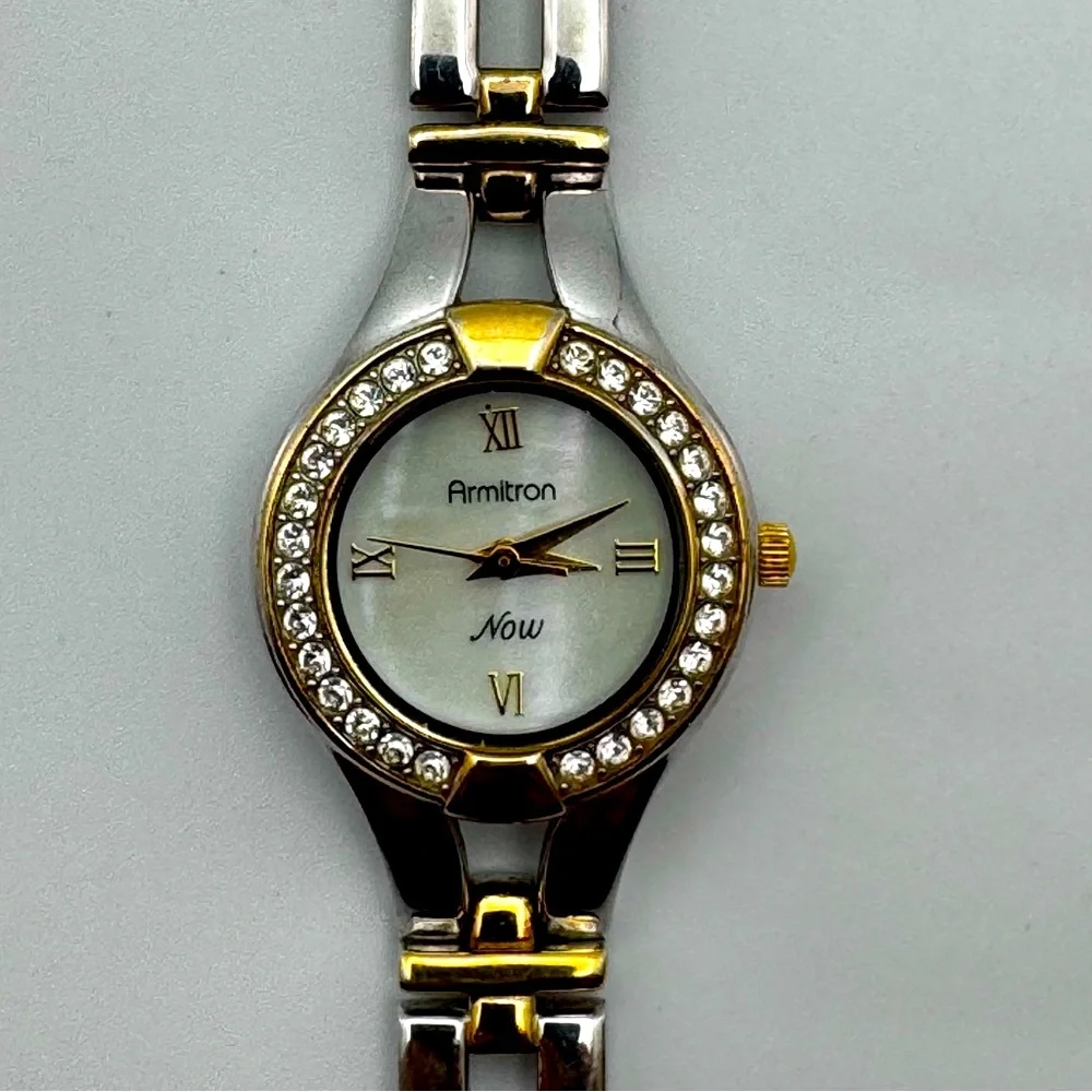 Armitron Now Two-Tone Crystal Bezel Watch Stainless Steel Back “New Battery”